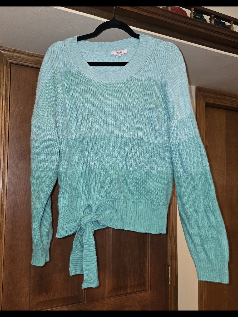 Parker Women's XXL Ombre Knit Sweater Aqua Blue Side Tie Pullover